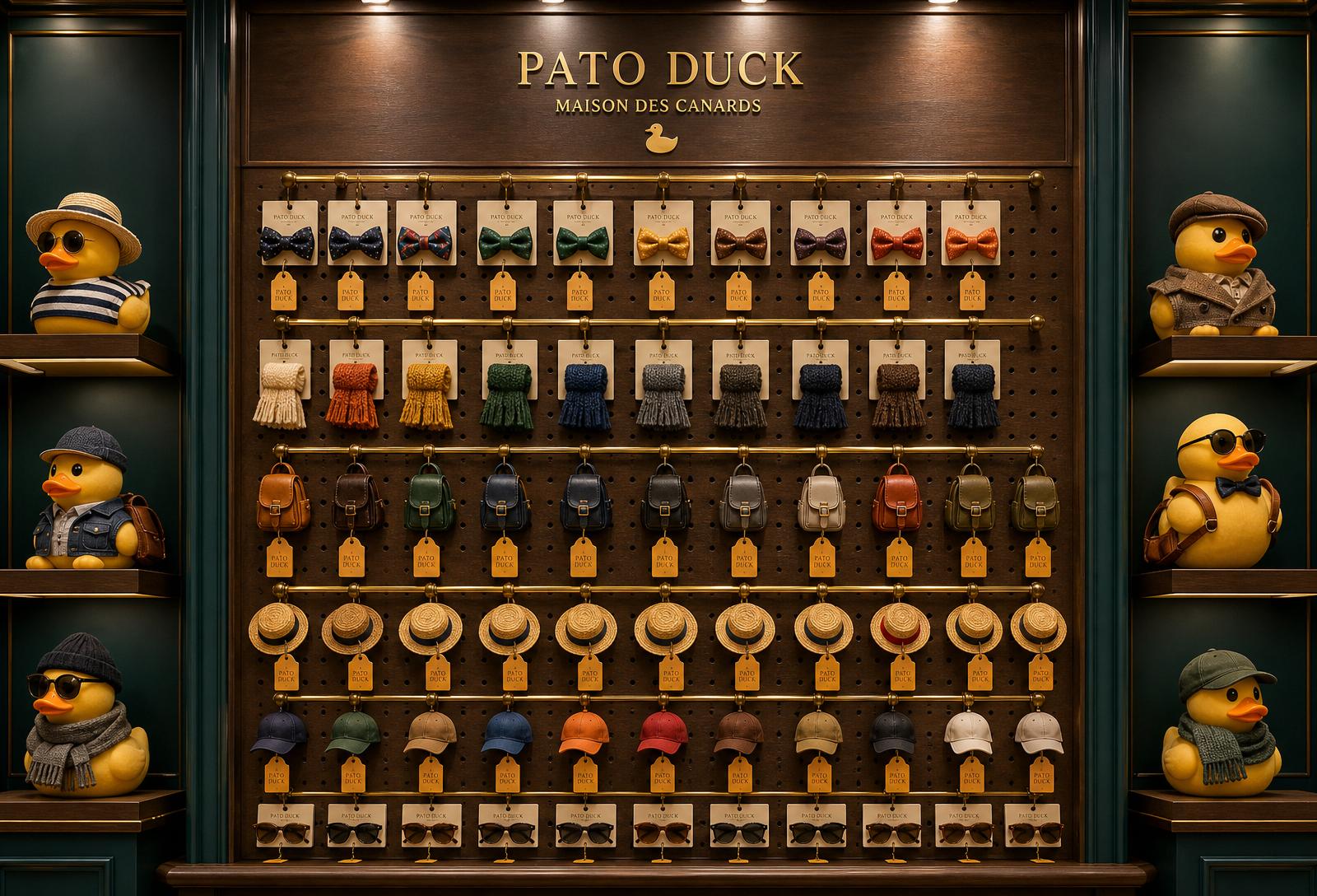 Pegboard wall of tiny duck accessories